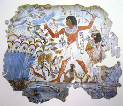 Nebamon a caccia, pittura su stucco, (da Tebe) British Museum di Londra